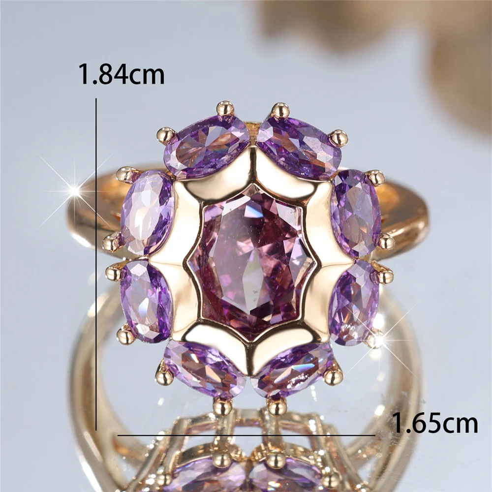 Charm Female Purple Zircon Stone Oval Engagement Ring Vintage Yellow Gold Color Wedding Jewelry For Women