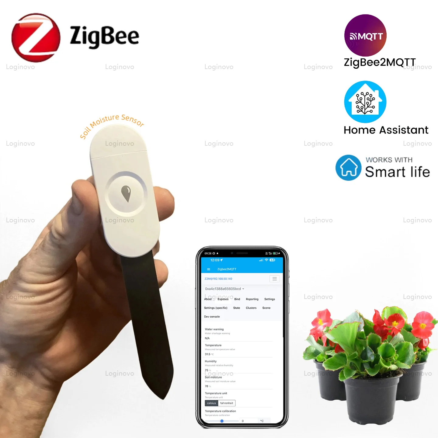 Zigbee Soil Moisture Tester Meter Temperature Humidity Soil Sensor For Tuya Smart Home 2MQTT Garden Automation Irrigation System
