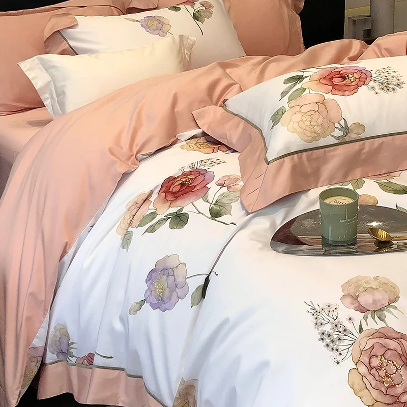 

Pastoral style long-staple cotton cotton 4 Pcs set digital printing pure cotton quilt cover bed sheet home textile bedding