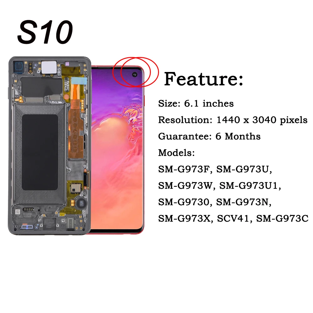 Ｚ  S10 ÷ G975  TFT ũ, LCD ÷ ü,  ġ ũ,  , Ｚ  S10 G973