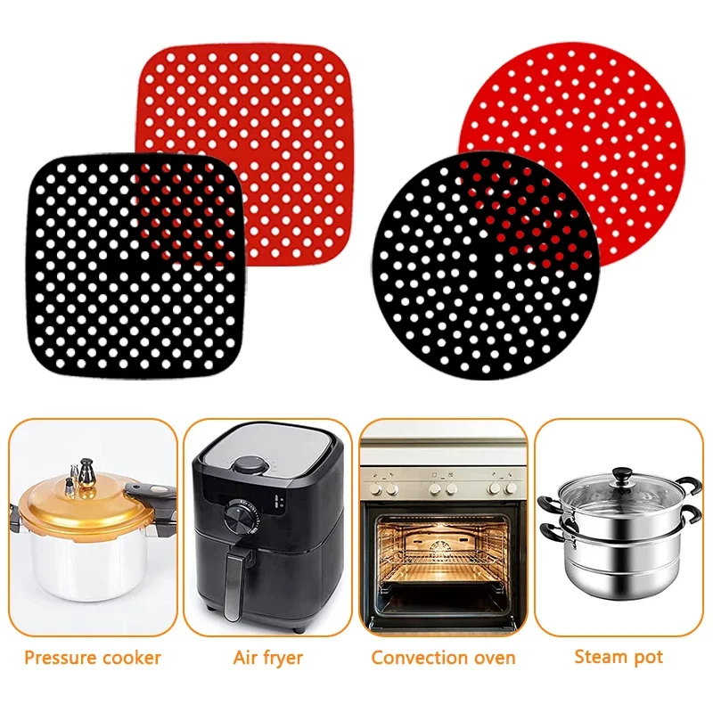 Air Fryer Lined Silicone Pad 7.5 8 8.5 9 Inch Square Round Heat-Resistant Non-slip Reusable Pot Mat Kitchen Accessories Gadgets