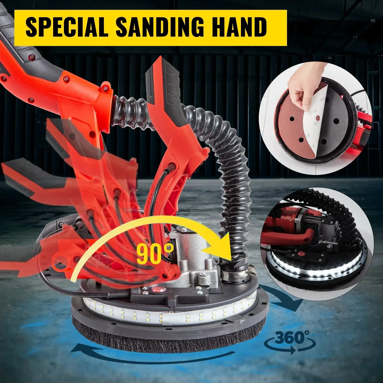 Electric Drywall Polishing Sander VEVOR 750W Polishing Machine Extendable With LED Strip Light Foldable