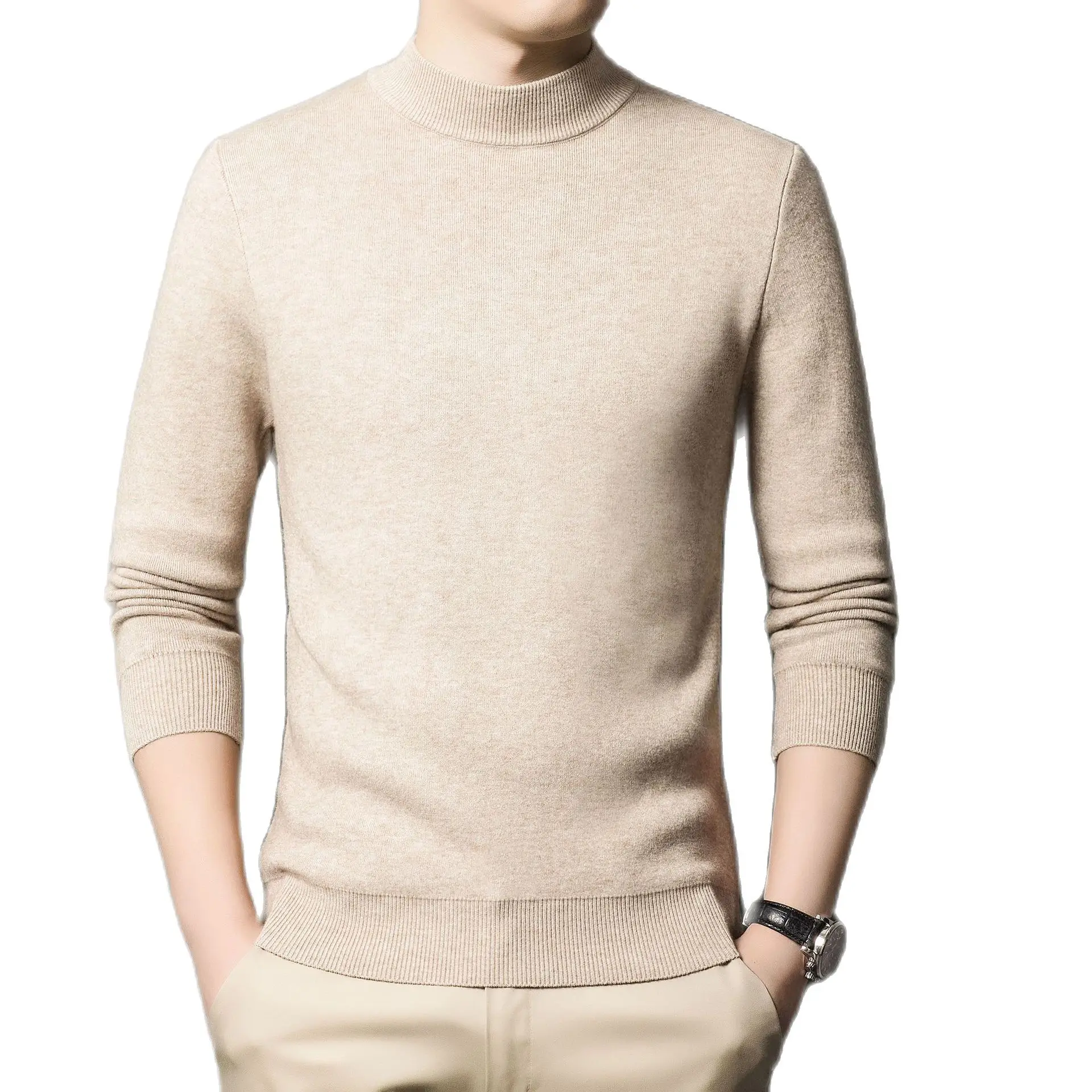 

Новинка Осень-зима 2024, мужской пуловер с высоким воротником, модная однотонная толстая и теплая Базовая рубашка, Мужская брендовая одежда