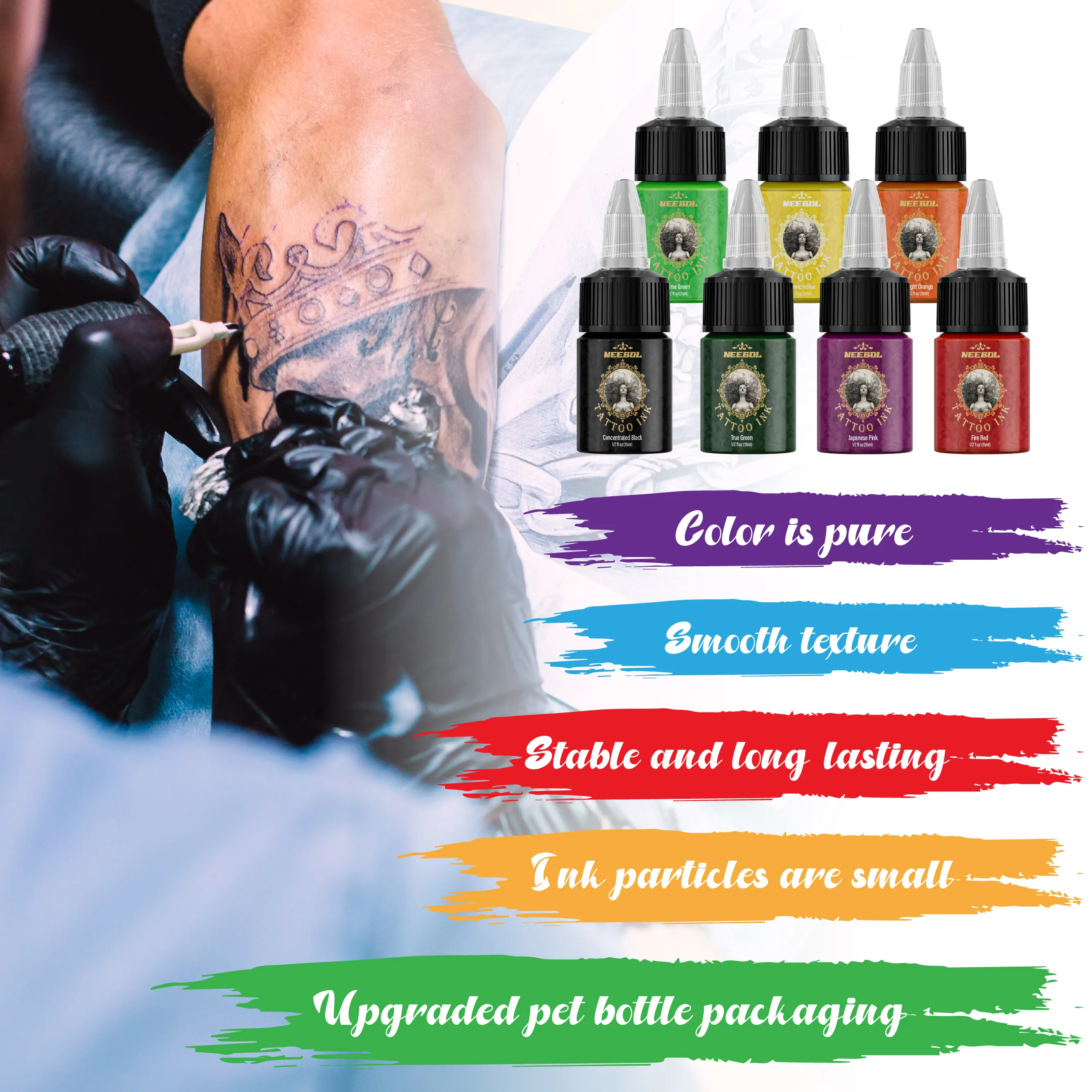 Tattoo Ink Set 14/21 Colors 1/2 oz (15 ml) Tattoo Ink & Supplies For Outlining Shading Long Lasting Painting Colorful