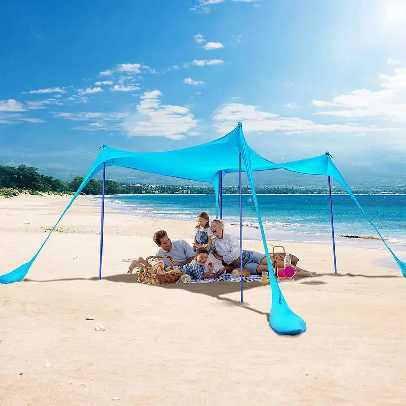 

Family Beach Sunshade Tent Lightweight Lycra Awning With Sandbag Anchors UPF50+ Portable Canopy For Outdoor Camping Fishing