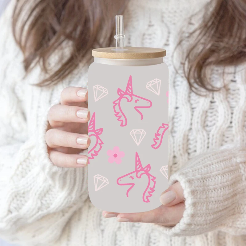 UV DTF Transfer Sticker Watercolor Unicorn Kid Life Rainbow Printed For 16oz Libbey Glasses Can Wraps D5359