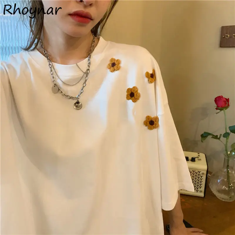 

Short Sleeve T-shirts Women Simple 3D Solid Loose Basic All-match BF Unisex Couple Cool Streetwear Retro Design Kawaii Ulzzang