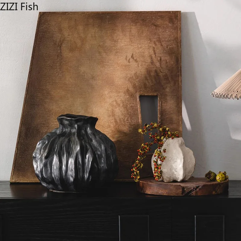 Creative Irregular Ceramic Vase Retro Flower Pots Desk Decoration Artificial Flower Floral Arrangement Room Aesthetic Decor 3
