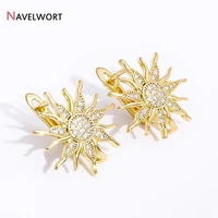 18K Gold Plated Brass Shvenzy Earwires,Sun Flower Earring Hooks,Inlaid Zircon Earring Fixtures,Earrings For Luxury Earrings