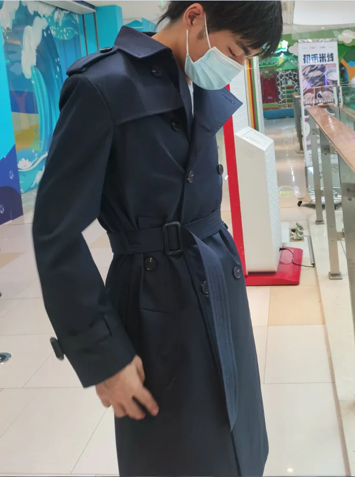 British Trend Long Windbreaker Europe Version Slim Fit Spring Autumn Casual Coat Double Breasted Business Men Fashion Trench