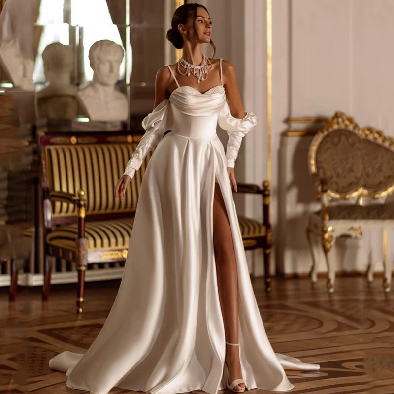 

Eightree Eegant Mermaid Wedding Dresses Sweetheart Beadings Split Bride Dress Boho Beach Wedding Evening Prom Gowns Custom Size
