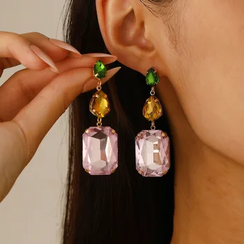 European And American Big Colorful Rhinestone Drop Earrings For Women Jewelry 2025 Trending New Luxury Women's Crystal Earrings