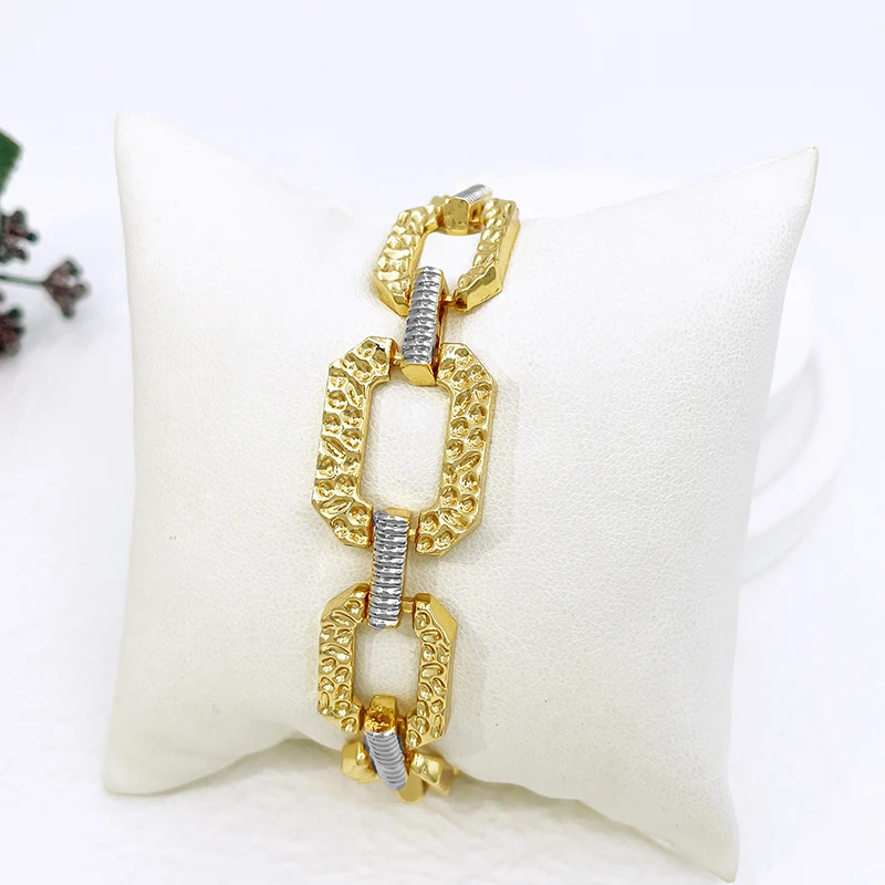 Unique Two Tone Women Jewelry Set 18K Gold Plated Necklace Earrings Bracelet Ring Dubai Set Jewelry Wedding Party Accessories