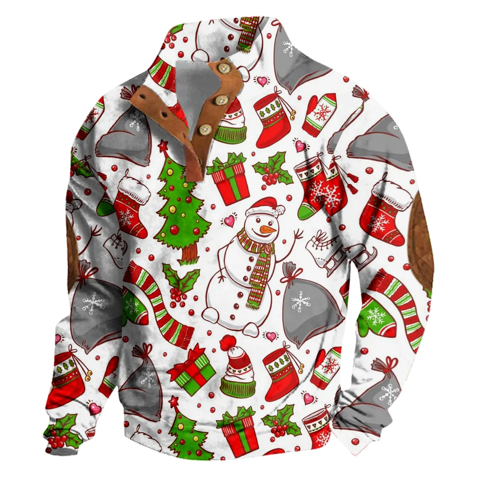 

Men‘S Christmas Cartoon Print Sweater Autumn Winter Stand Collar Long Sleeves Zipper Pullovers Outdoor Casual Sweater Tops 2023