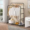Double Rods Clothing Rack with Wheels, Garment Rack for Hanging Clothes, Multi-functional Bedroom Clothes Rack, Black 4