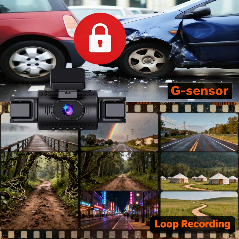 1080P DashCam Front Left right Rear View Camera Car Accessory 24H HardwareKit WIFI Car DVR Car recording 360° Car Camera 3/4Lens