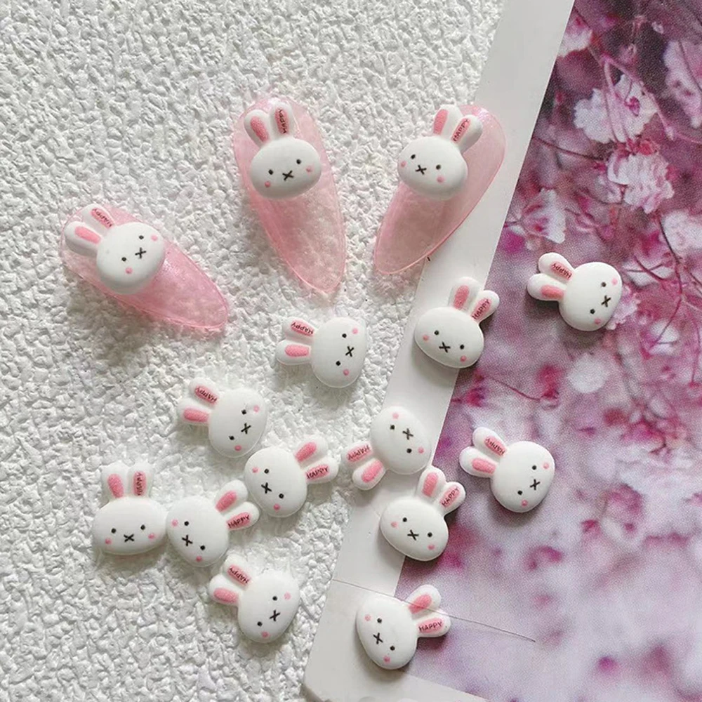 

10pcs Cartoon Bunny Nail Art Charm 3D Candy Color Resin Cartoon Animal Lollipop Nail Decoration Korea Kawaii Nail Accessories