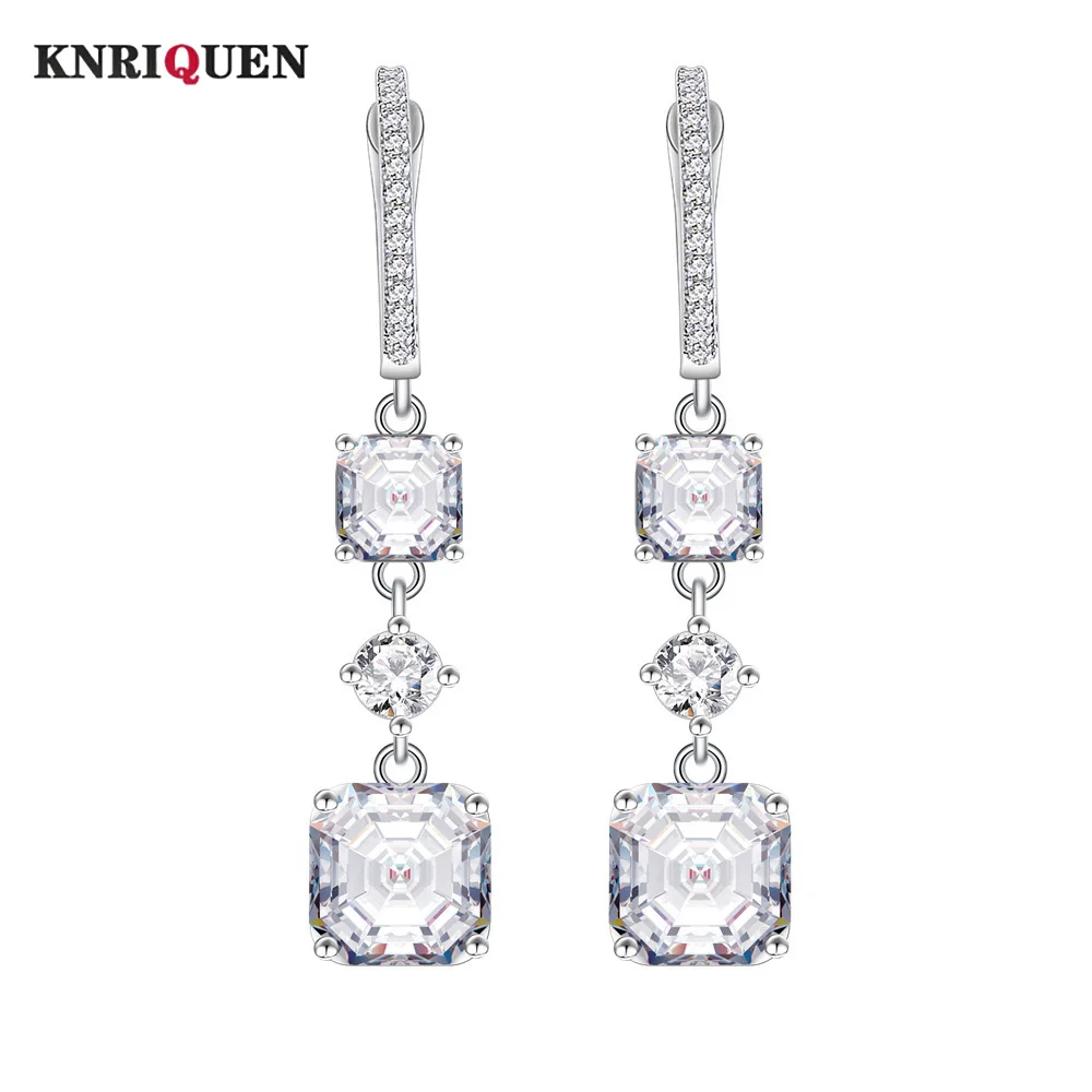 

Classical 100% 925 Solid Silver 9*9mm Asscher Cut High Carbon Diamond Drop Dangle Earrings for Women Wedding Fine Jewelry Gift