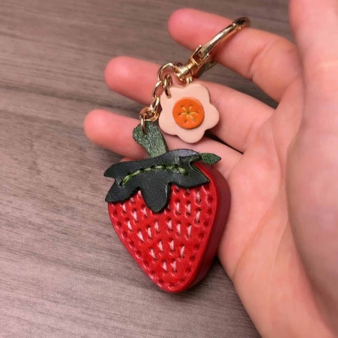 Genuine Leather Strawberry Keychain and Bag Charm
