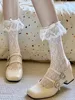 Retro Lace  Knot Hollow out Mid-Calf Sos for Girls Ballet Sle Stoings Floral  Vintage Thin ort Tube Sos
