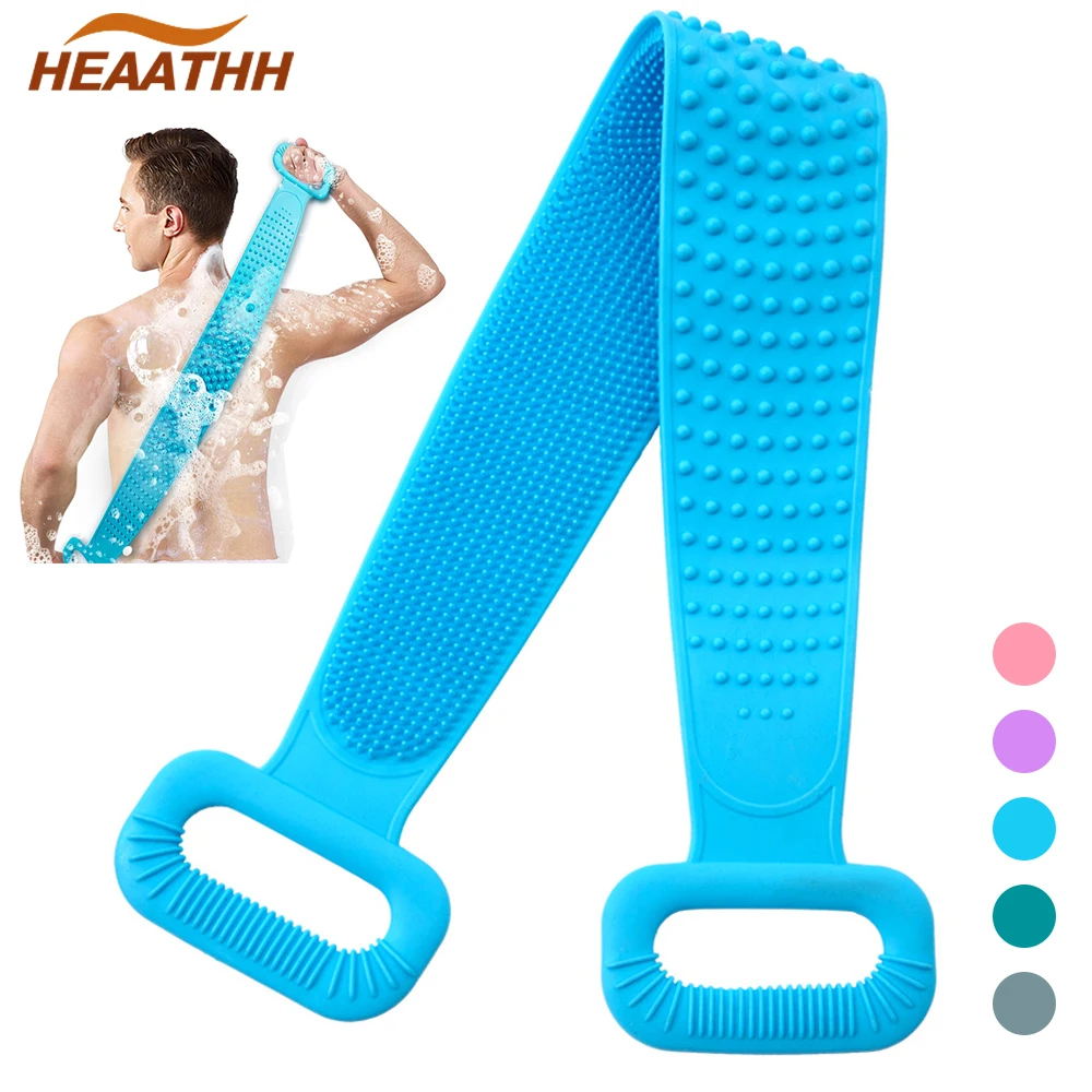 Soft Silicone Body Scrubber Bath Shower Towel Rubbing Back Peeling Massage Brush Extended Exfoliation Skin Clean Brush 4 pcs double sided bath towel and shower gloves 4pcs fingerless style exfoliating for body scrubber hand mitt exfoliation