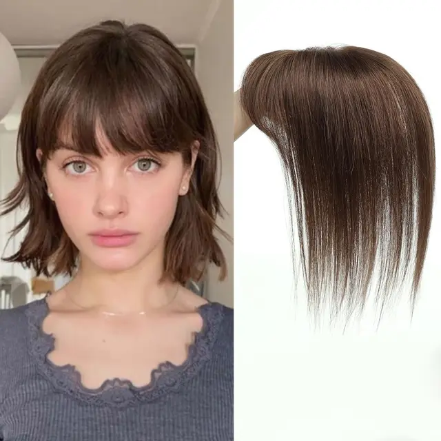 Topper / Tupet damski naturalny clip in mono top 20cm z grzywką - obrazek 5