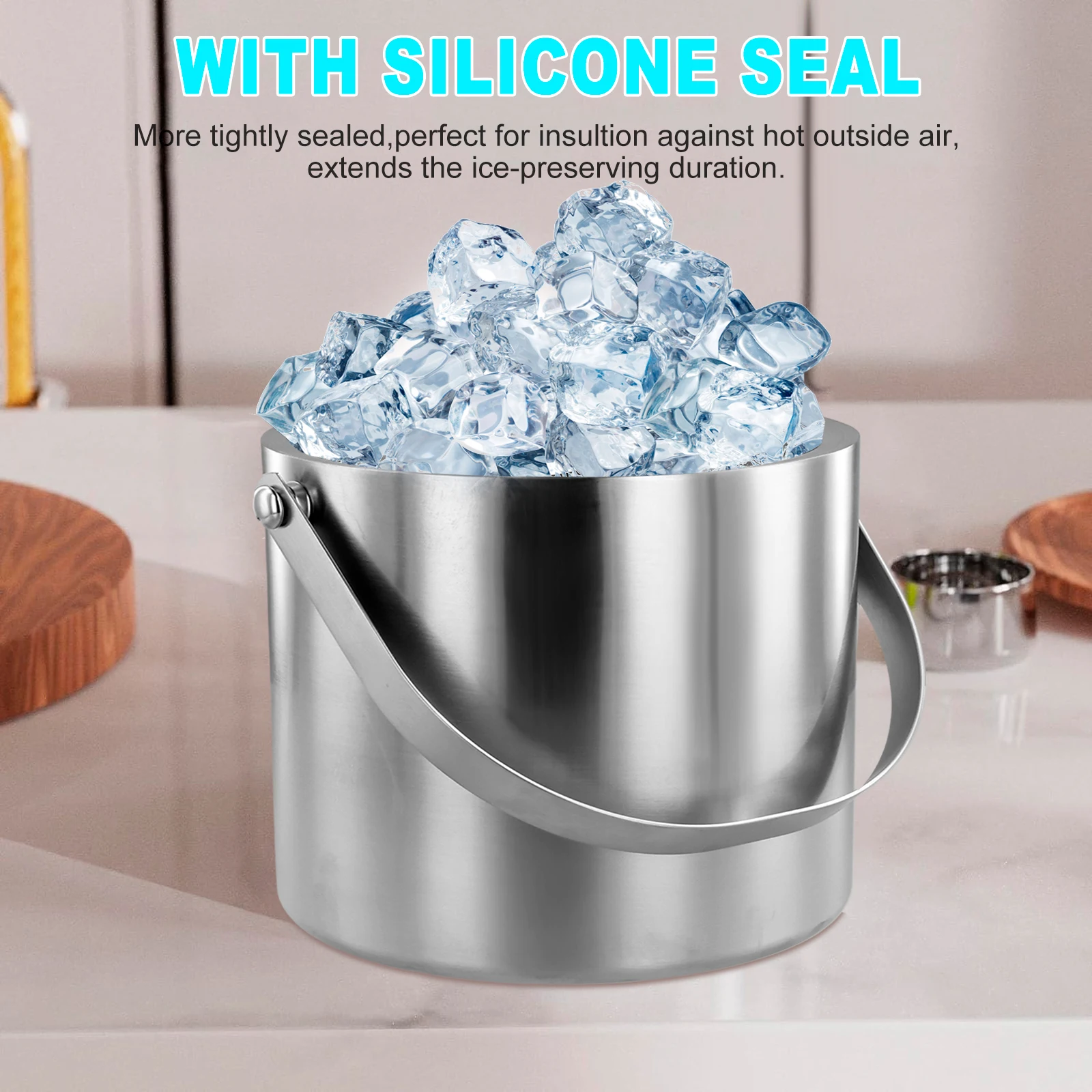 Ice Bucket Double Walled Stainless Steel Insulated Champagne Beer Buckets For Bars Nightclubs Night Party Ice Container 2/3L