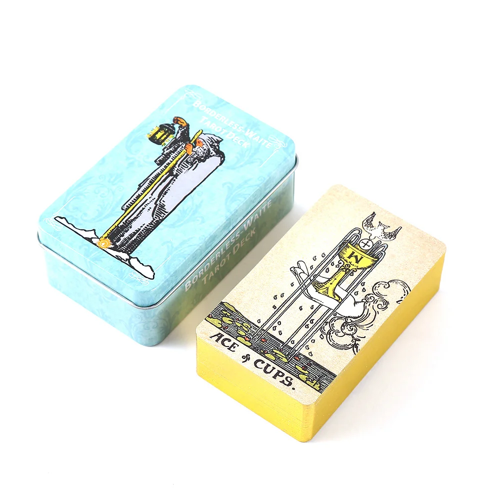 

Stamping Borderless Edition Smith Waite Tarot Oracle Cards Tin Metal Box with Gold-Plated Edge Paper Manual 78 Tarot Cards