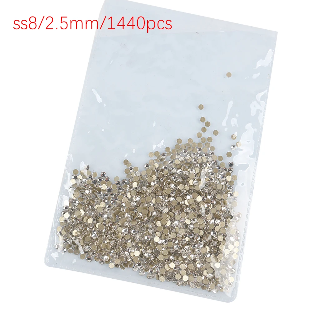 SS3 SS4 SS5 SS6 SS8 1440pcs Clear Crystal AB Golden Back Stones  3D Non HotFix FlatBack Nail Art Rhinestones Decorations 