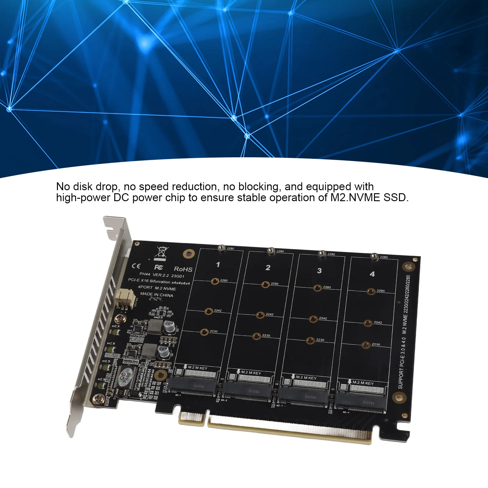 Adapter Card 4 Port M.2 NVMe SSD to PCIE X16 M Key Hard Drive Converter Reader Expansion Card M.2 PCIE Adapter Hard Drive Reader
