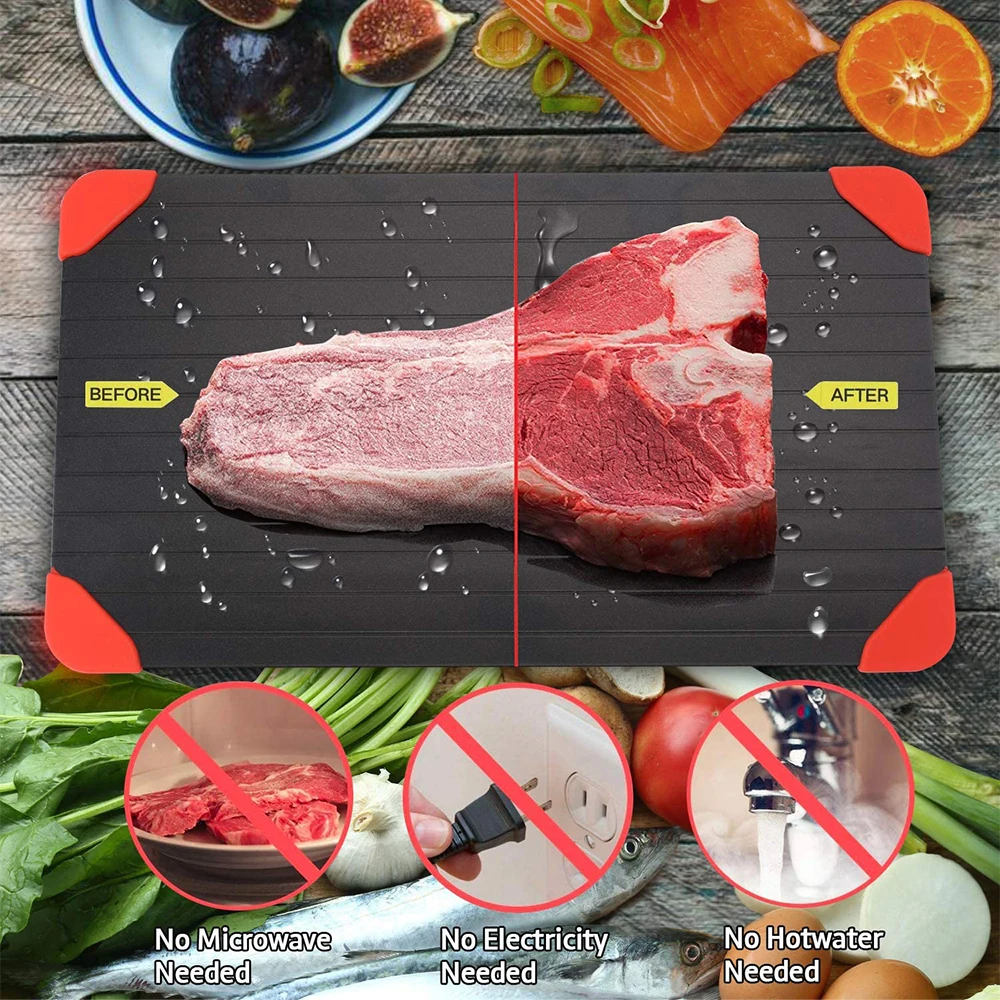 Defrosting Tray Dishwasher Safe Large Thawing Plate with Drip Tray Set Non-Stick Coated Thawing Board For Frozen Meat and Food, defrosting tray