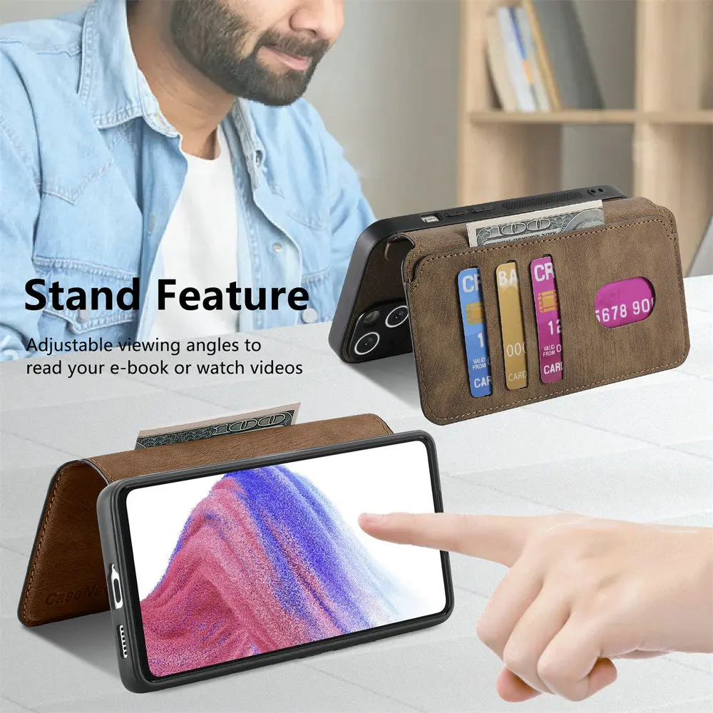 Luxury Anti-Theft Leather Wallet Case with Magnetic Detachable 2-in-1 Flip Cover