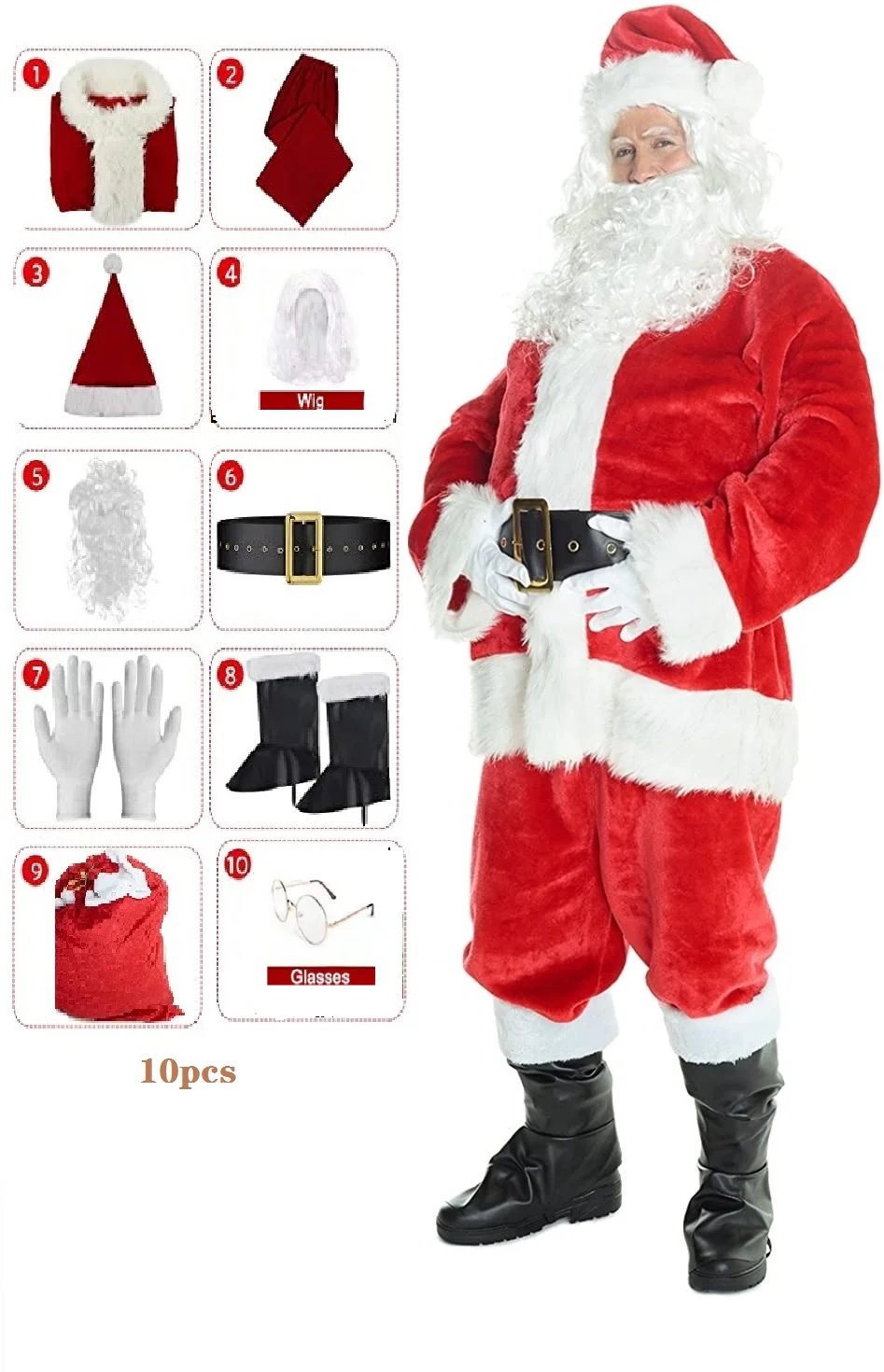 thumbnail image 1 of Nuevo disfraz de Papá Noel de talla grande, disfraz de cosplay de rol para fiesta navideña, conjunto clásico personalizado de lujo. (Venta directa de fábrica), 1 of 5