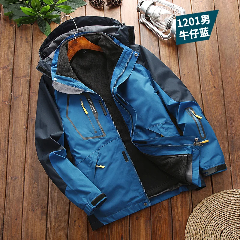 Men Waterproof Jacket 3 in 1 Two-pieces Sets Fleece Outerwear Windbreaker Outdoor Camping cotton jacket parkas coat parka coat men bomber jacket