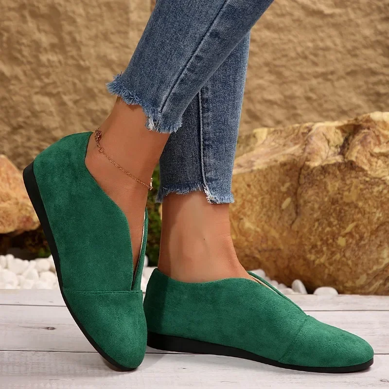 Neue flache Slip-on-Schuhe für Damen, Outdoor-Casual, genähte runde Zehen, weiche Sohle, leichte, einfarbige, flache Low-Top-Schuhe – Detail 4