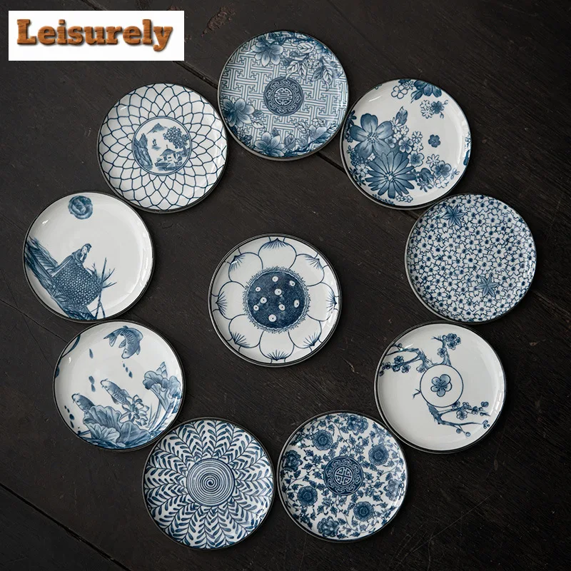 Blue and White Circular Cup Mat Ceramic Insulated Tea Tray Heat Resistant Placemats Teacup Holder Kung Fu Teaset Accessories
