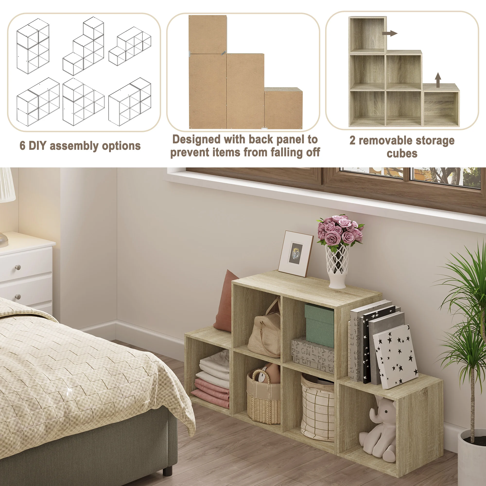 WOLTU Stehendes weißes Bücherregal, Würfelregal mit 6 Fächern, Schrank für Wohnzimmer, Lesezimmer, Schlafzimmer, Eingangsbereich – Detail 22
