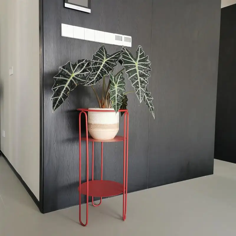 Minimalist Iron Flower Stand Vintage Red Multi-Tier Plant Shelf Creative Balcony/Living Room Decor Stylish Plant Display Rack