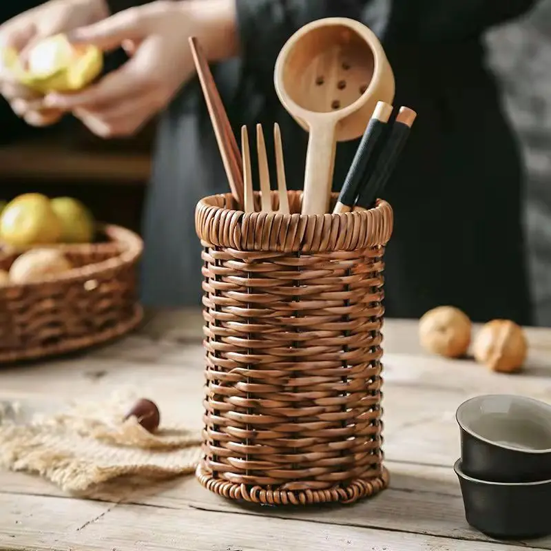 Handmade Rattan Storage Box Cosmetic Pen Holder Tea Ceremony Accessories Tableware Storage Decoration Household Storage Basket 5