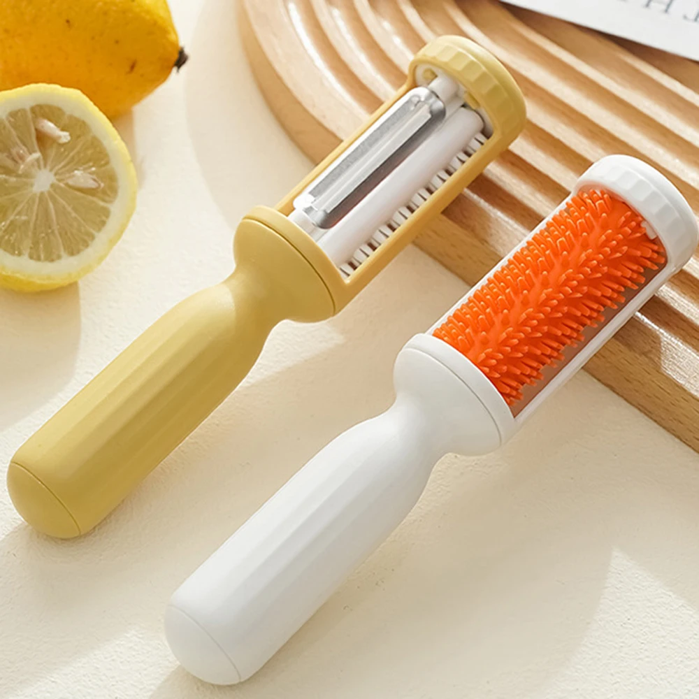 Manual Rotatble Peeler With Cleaning Brush Reusable Vegetables Fruit Peeler For Cucumber Radish