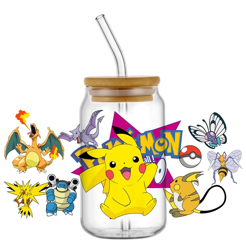 Miniso Pokemon new design Cup Stickers UV DTF Waterproof Transfers Decals16oz Libby Glass Design Cup Wraps Stickers Kids Gifts