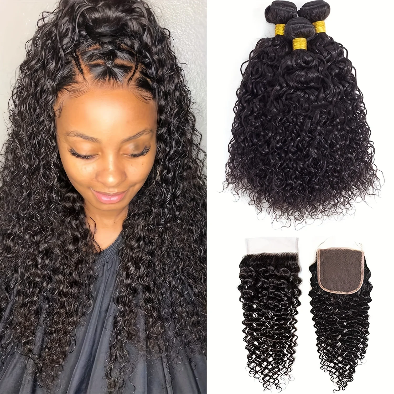 Kinky Curly Bundles With 4x4 Closure Human Hair Bundles With Closure Brazilian 3 Bundles Curly Bundles With Closure