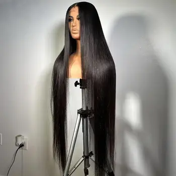 Long Soft Hair Straight Black Color Synthetic 13X4 HD Lace Frontal Wig For Black Women Prepucked With Baby Hair Glueless Wig 1