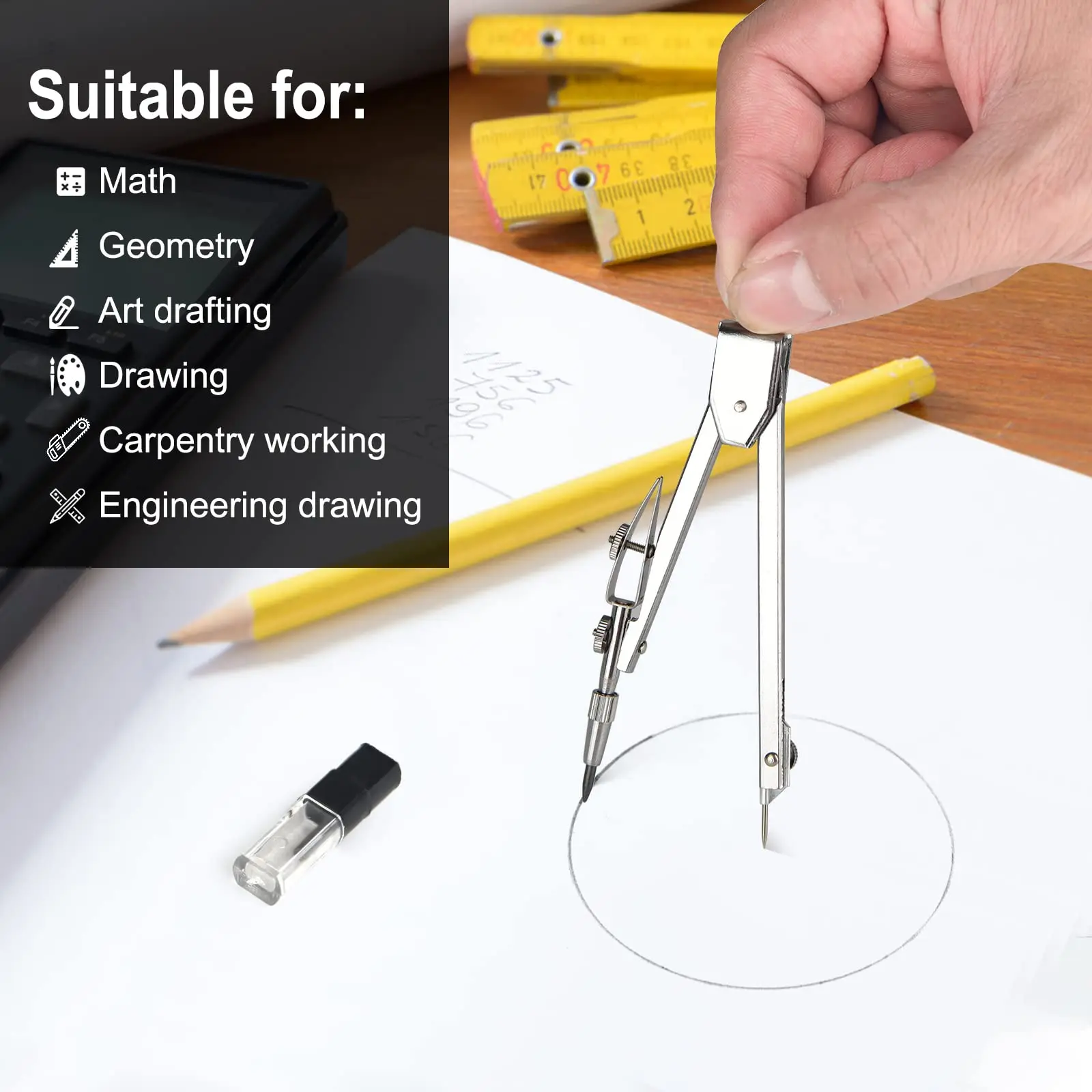 2PCS 전문 금속 나침반 세트 리드 리필 수학 기하학 제도 도면 학생 학교 용품 목공