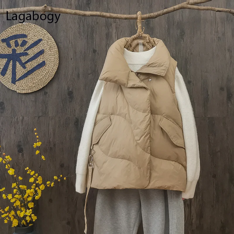 

Duck Lagabogy New Down Winter 90% White Vest Women Thick Warm Coat Loose Casual Windproof Sleeveless Female Short Puffer Jacket