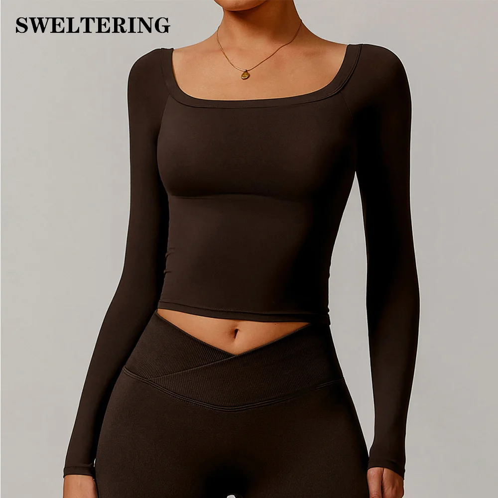 Yoga T-shirts Women Solid Sports Top Long Sleeve Sexy Gym Workout Running Shirts Exposed Navel Quick Dry Fitness Gym Sport Wear