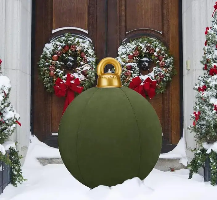 thumbnail image 1 of Adorno de bola inflable de terciopelo para Navidad, bola inflable gigante de 24 pulgadas, decoración navideña para exteriores para patio, árbol, La, 1 of 5