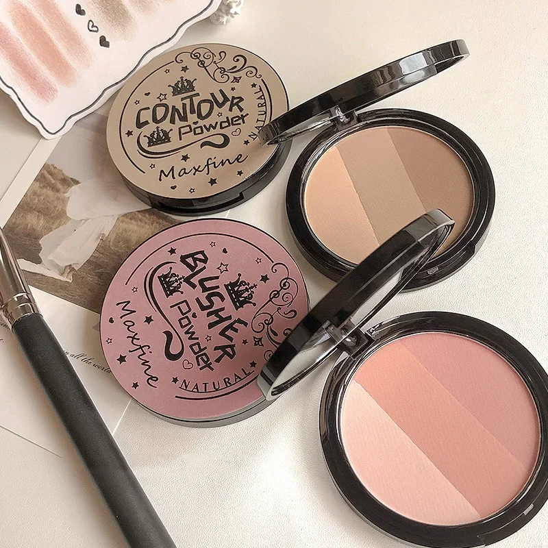 3 Colors Contour Blush Palette Matte Nose Shadow Rose Pink Cheek Glitter Glowing Illuminator Highlighter Powder Bronzer Makeup