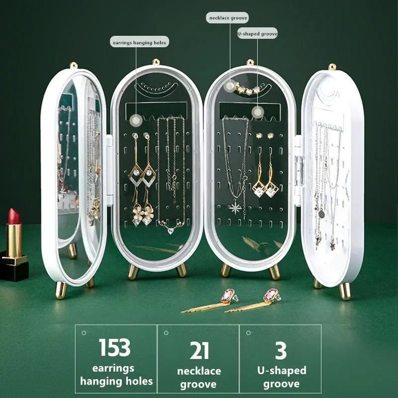 Jewelry Storage Box Make Up Organizer  Multi Layer Dust Proof Earrings Ring Necklace Display Frame Women's 6