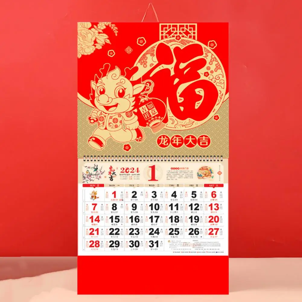 Planificador de vacaciones tradicional, calendario de pared de dragón, bobina Lunar, giro de página, Ornamental, Año Nuevo chino para el hogar, 2024